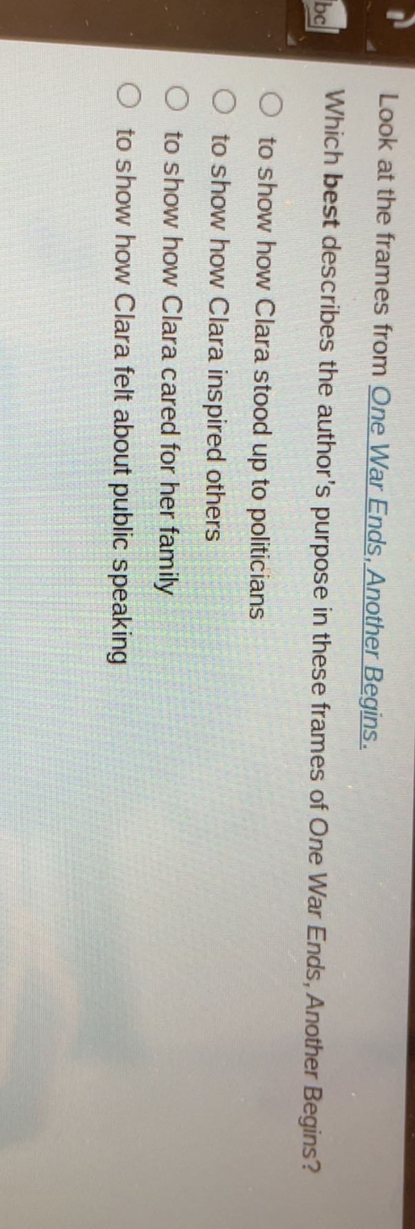 Look at the frames from One War Ends, Another