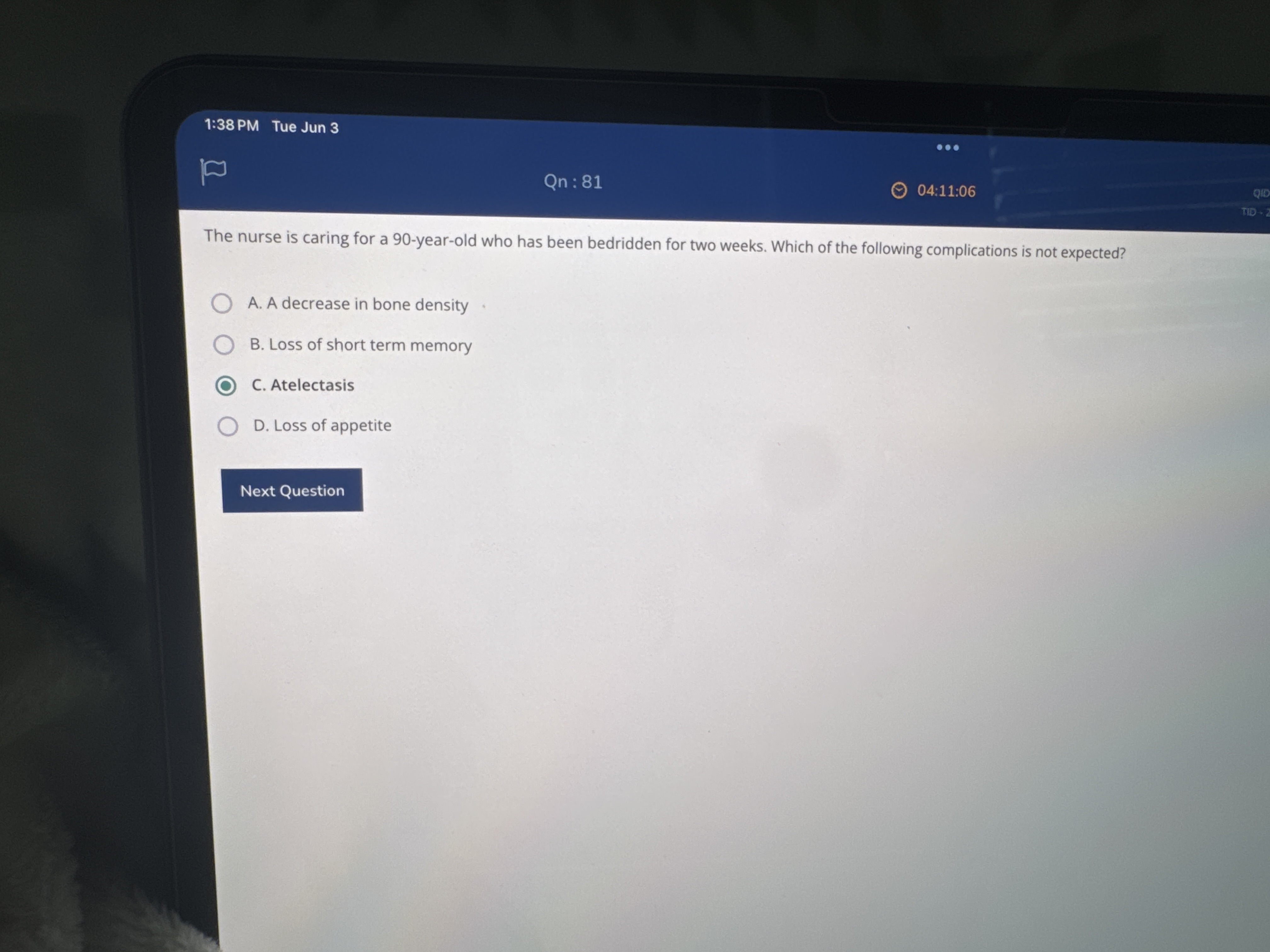 answer 1:38 PM Tue Jun 3 .. . Qn : 81 04:11:06