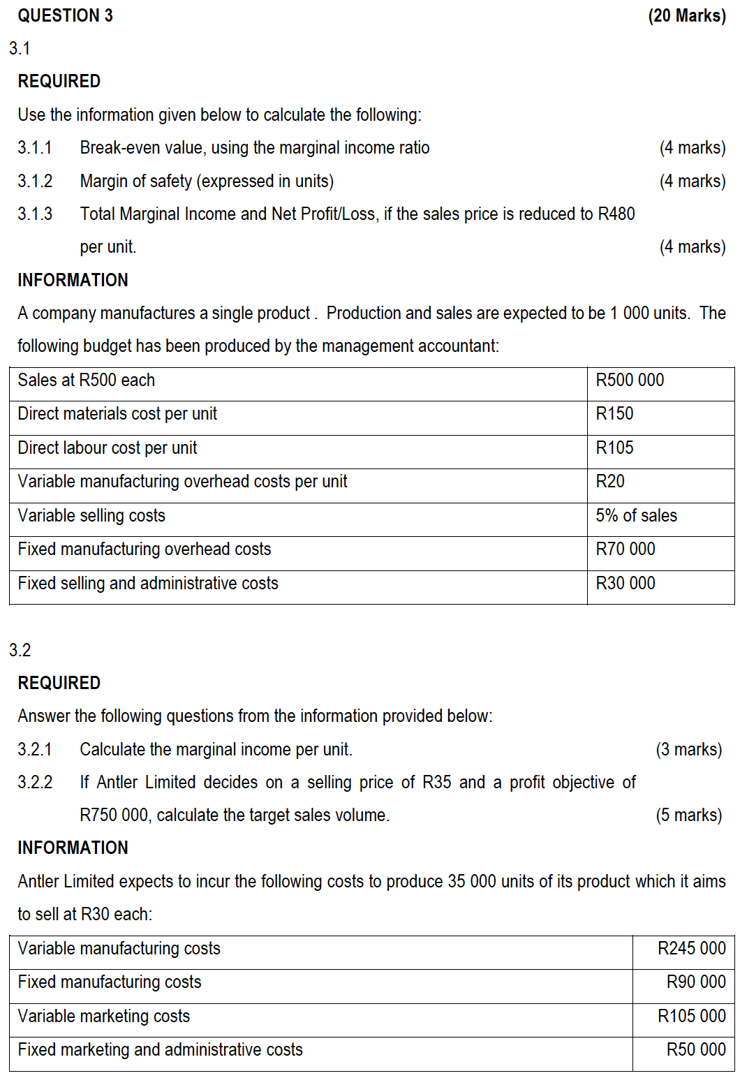 3 . 1 REQUIRED Use the information given below to