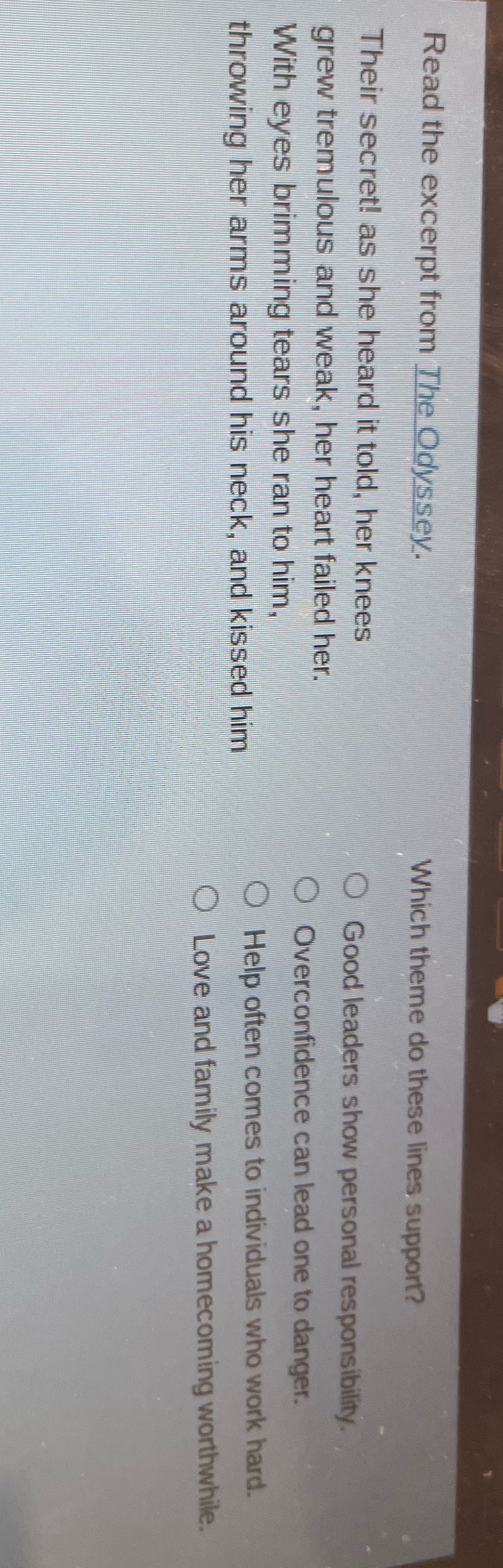 Read the excerpt from The Odyssey. Which theme do