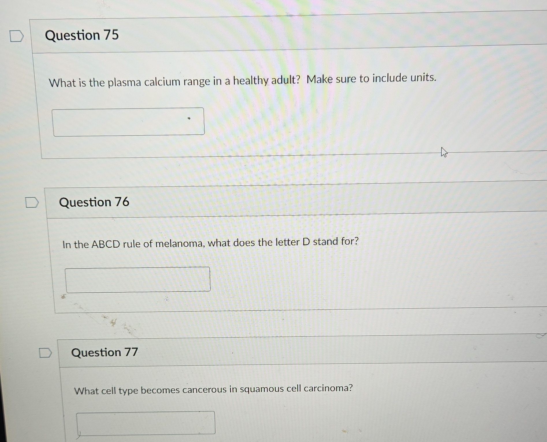 D Question 75 What is the plasma calcium range in