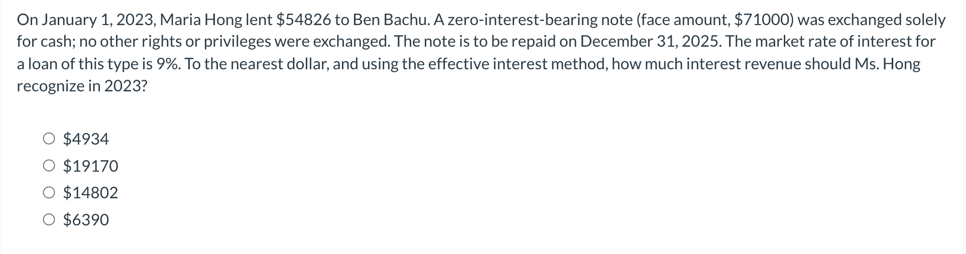 On January 1 , 2 0 2 3 , Maria Hong lent \ ( \ $