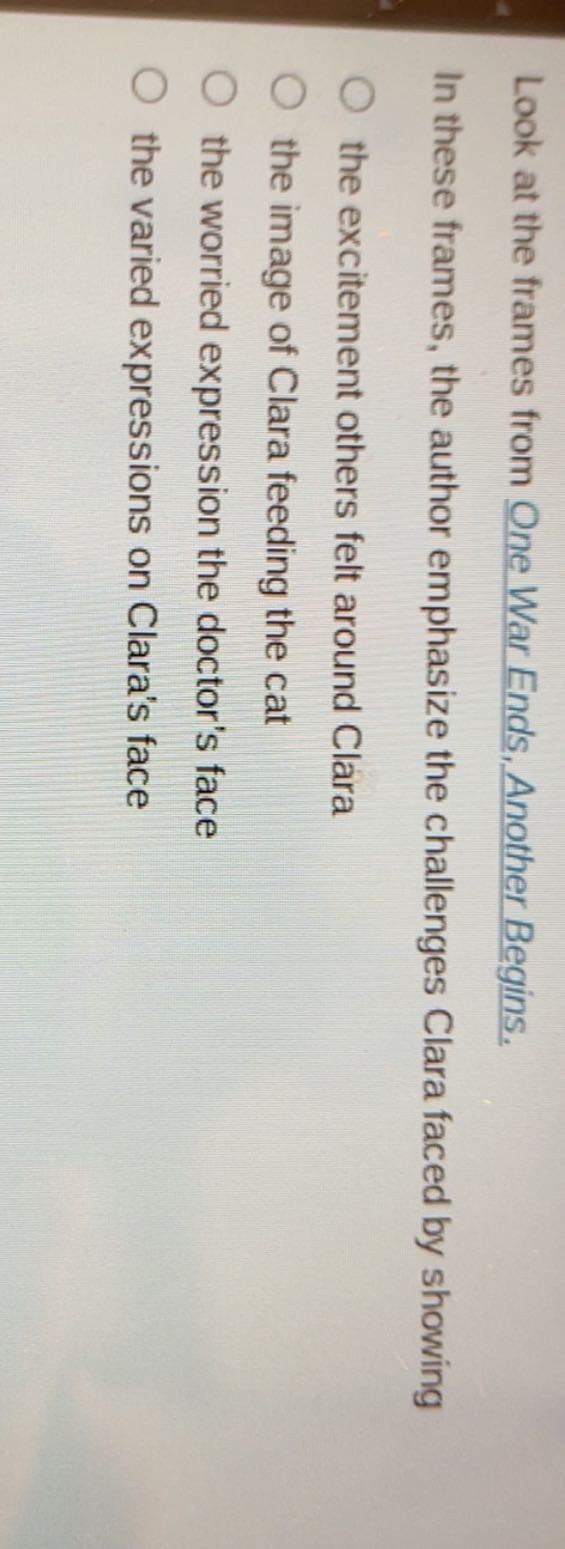 Look at the frames from One War Ends, Another