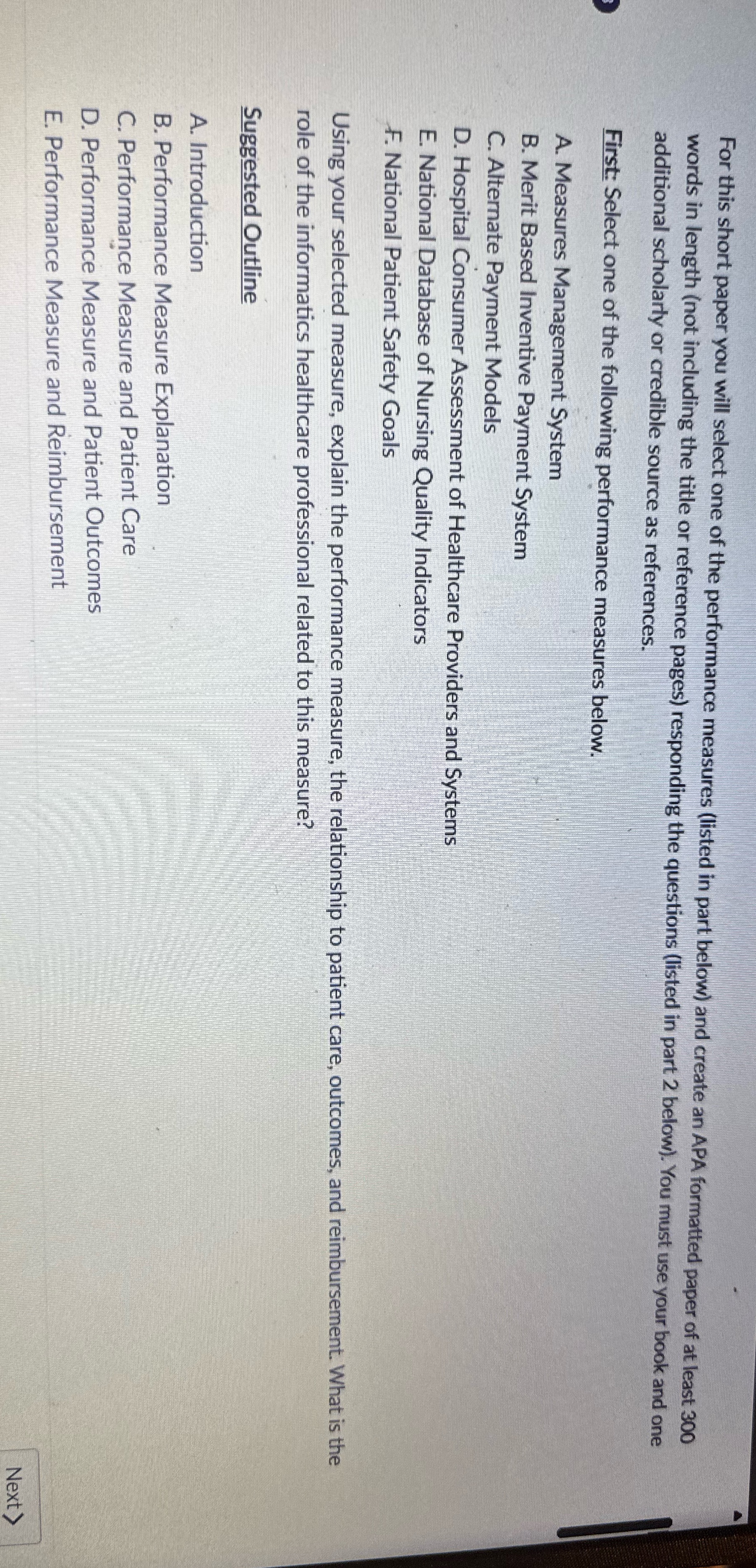 First: Select one of the following performance