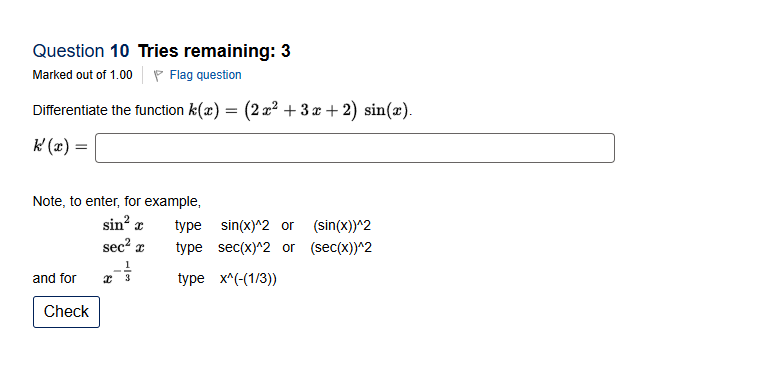 answer Question 10 Tries remaining: 3 Marked out