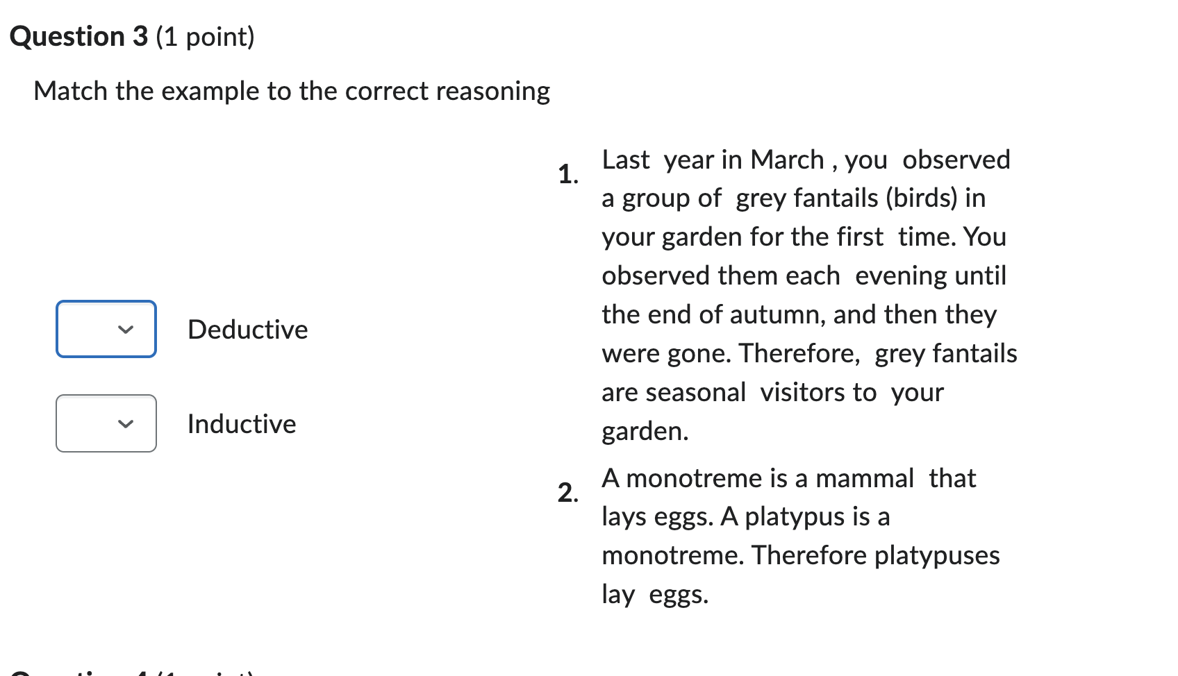 answer please Question 3 (1 point) Match the