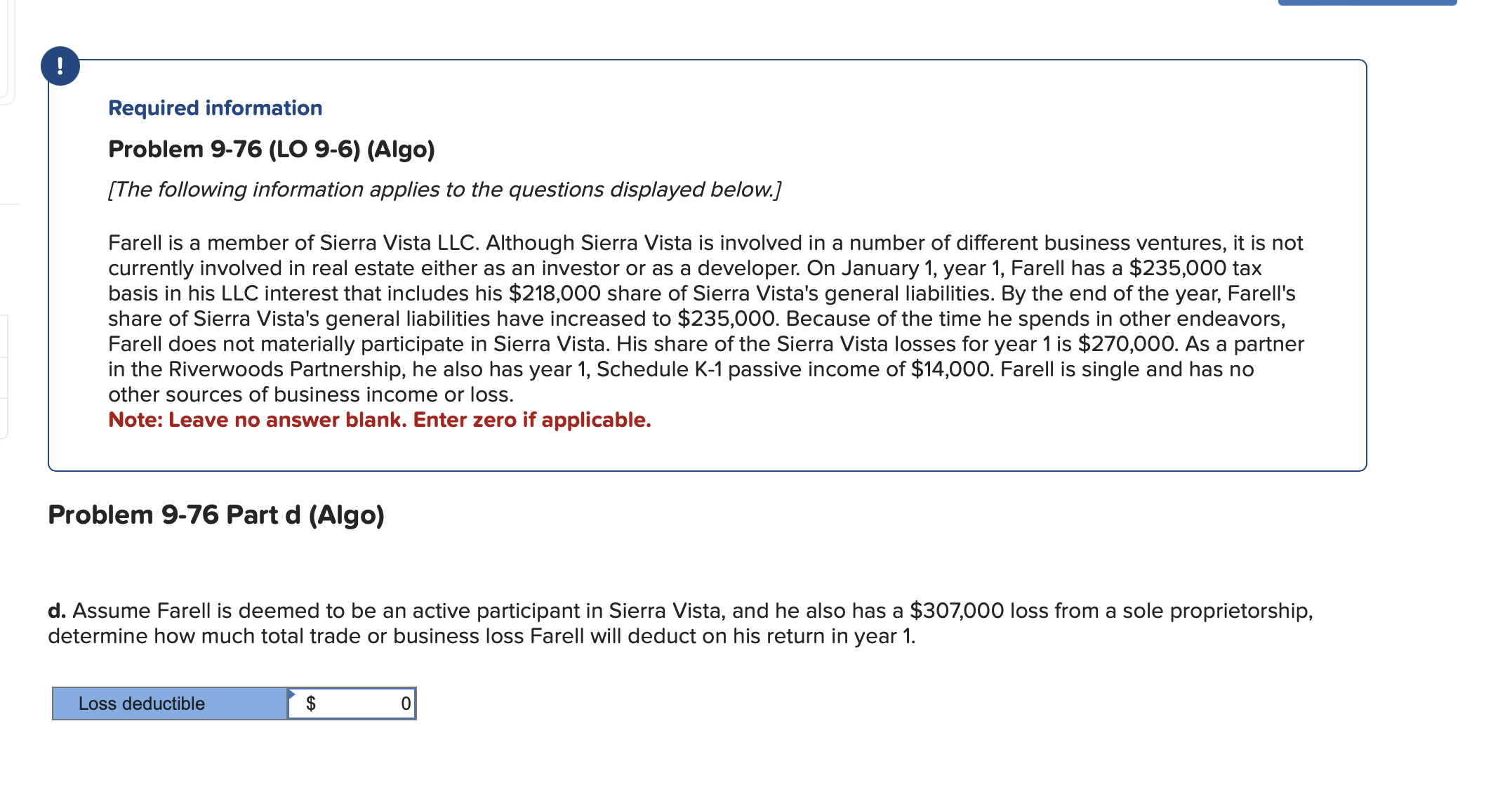 Required information Problem 9 - 7 6 ( LO 9 - 6 )