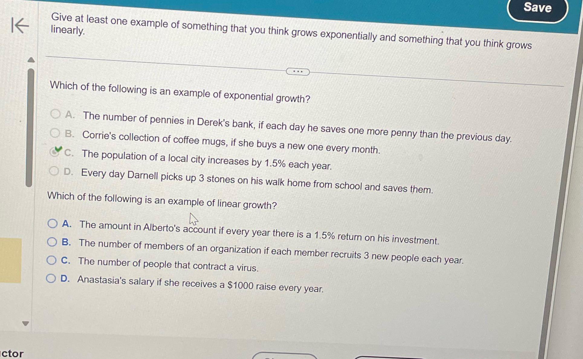 Save K Give at least one example of something