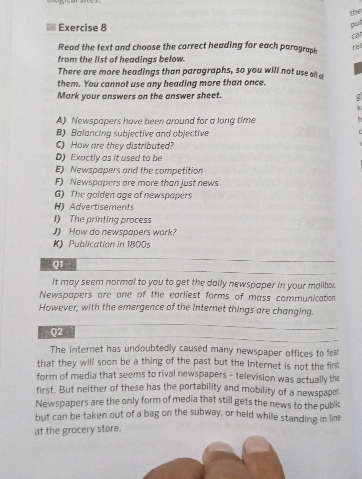 the Exercise 8 put car Read the text and choose