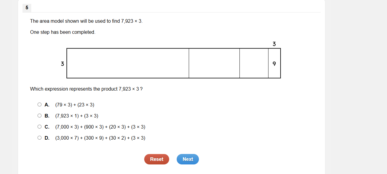 answr- 5 The area model shown will be used to