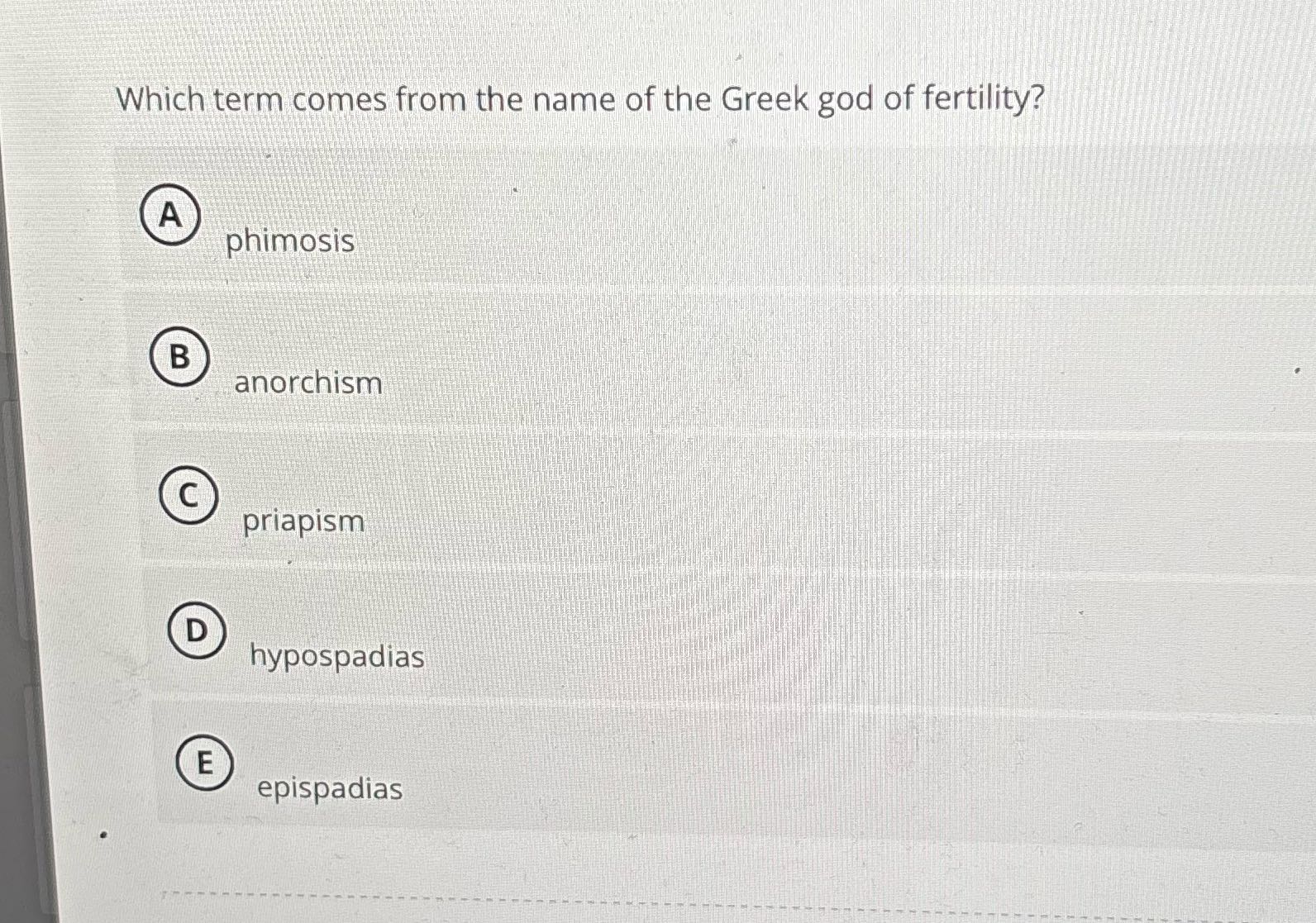 Which term comes from the name of the Greek god