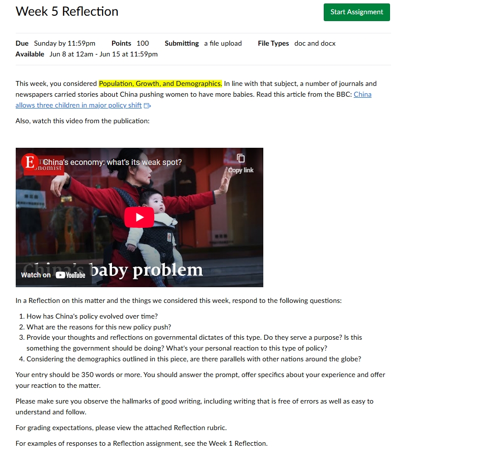 Week 5 Reflection Due Sunday by 11:59pm Points