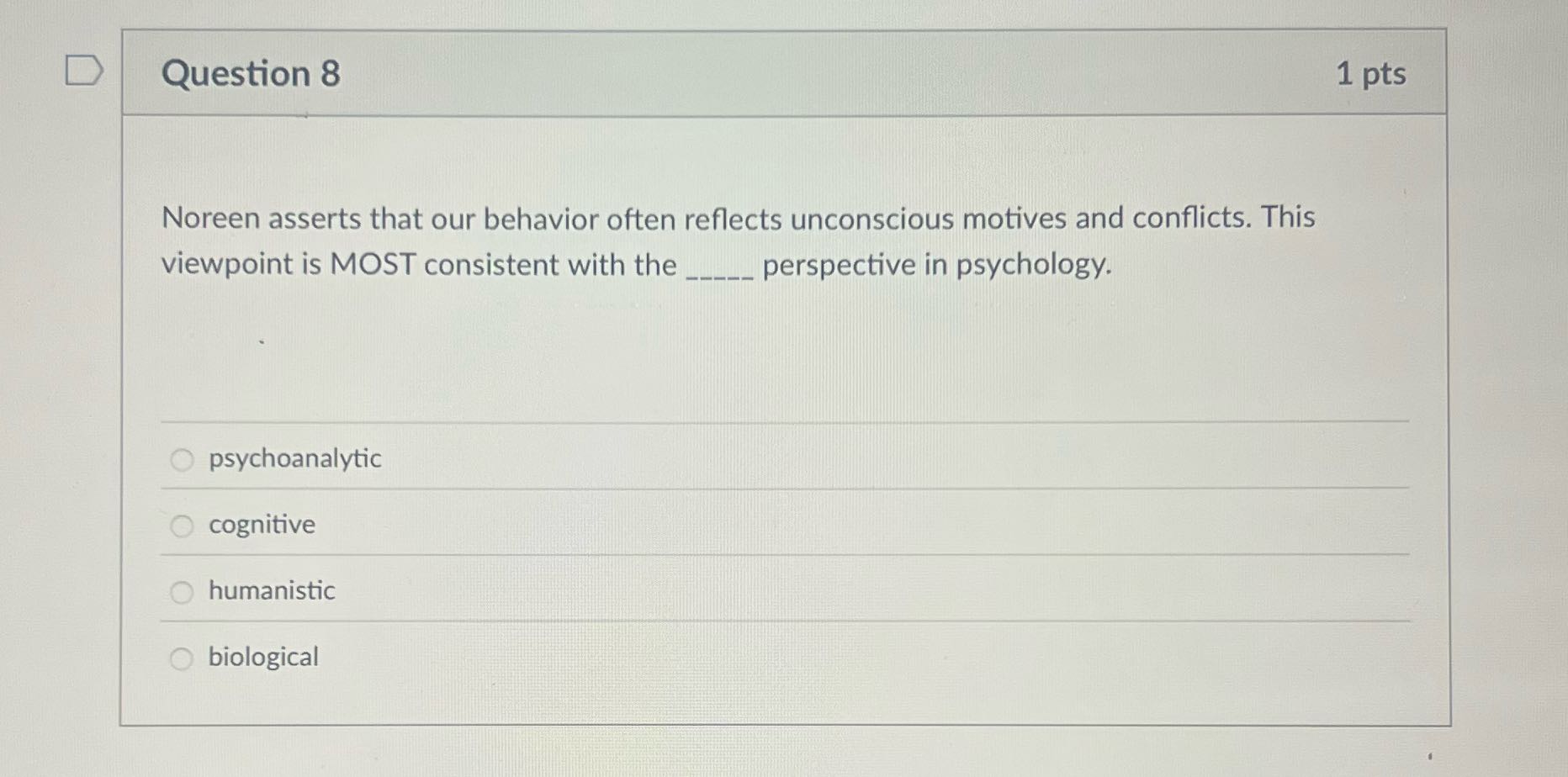 D Question 8 1 pts Noreen asserts that our