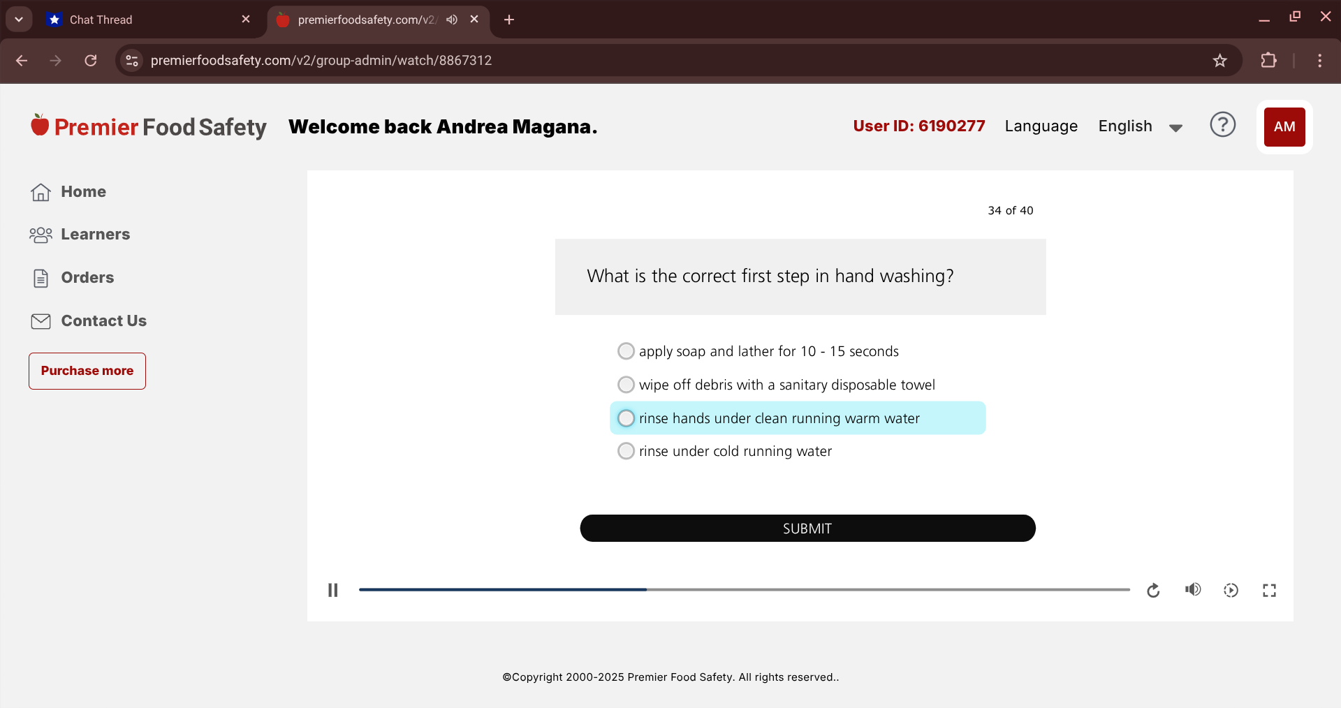 answer *Chat Thread X premierfoodsafety.com/v2/