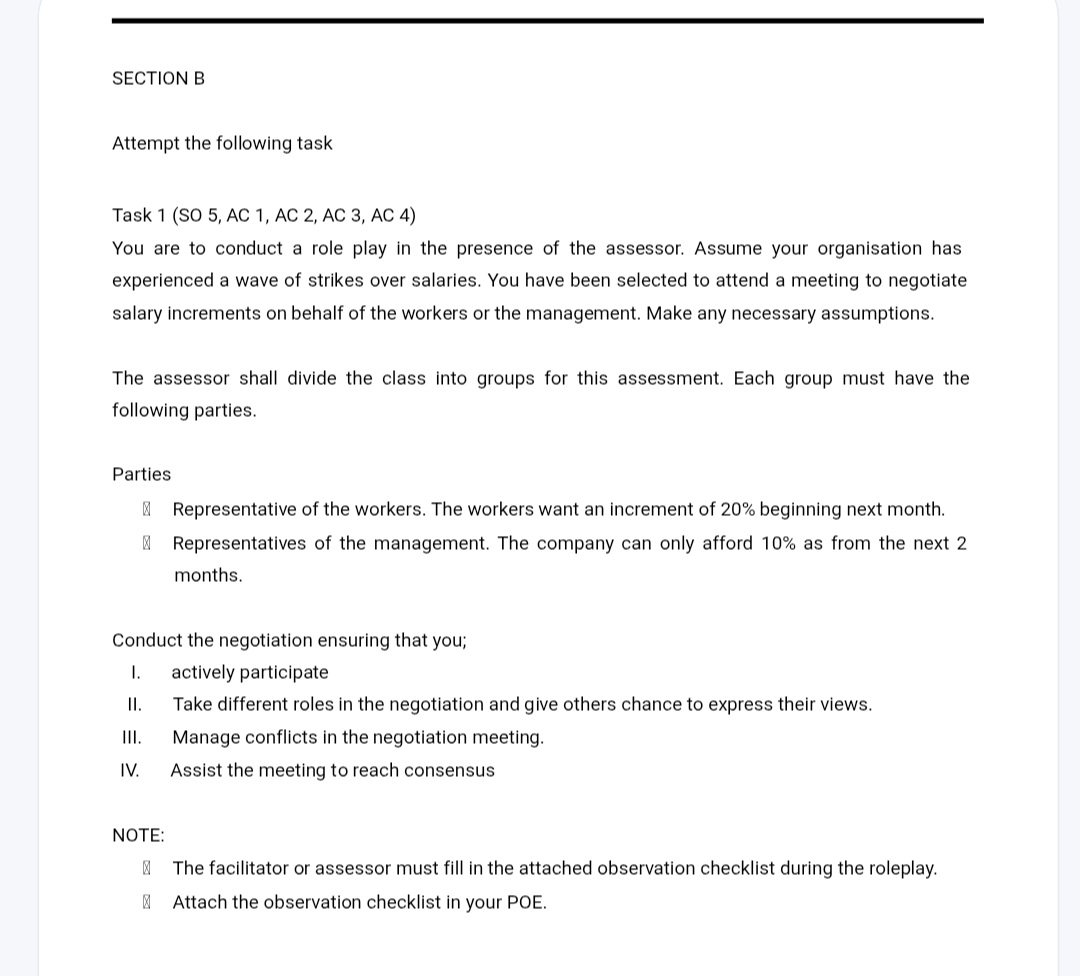 SECTION B Attempt the following task Task 1 (SO