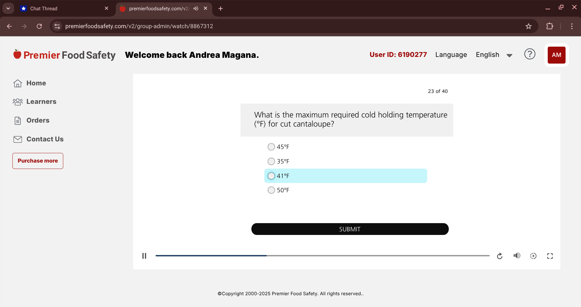 answer *Chat Thread X premierfoodsafety.com/v2/