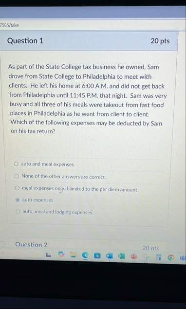 7 5 8 5 / take Question 1 2 0 pts As part of the