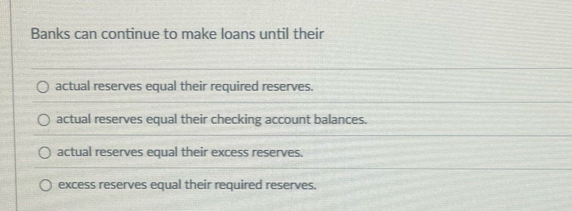Banks can continue to make loans until their ()