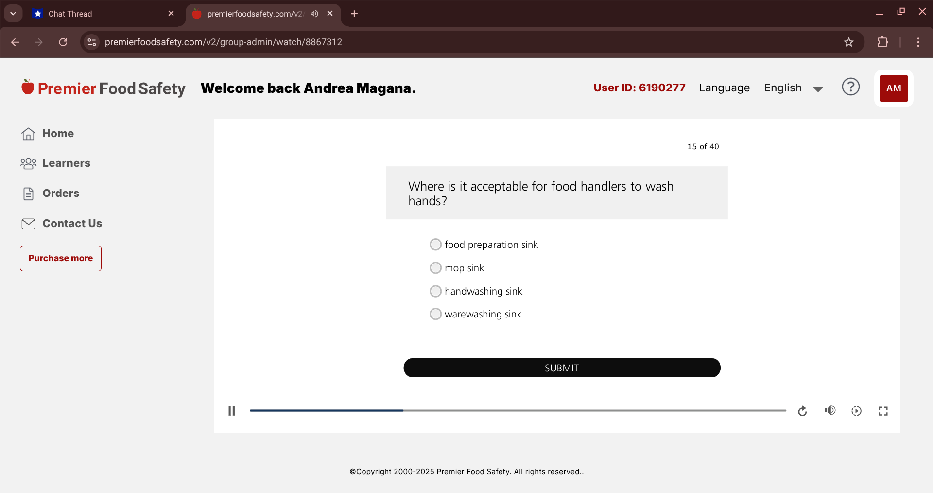 answer *Chat Thread X premierfoodsafety.com/v2/