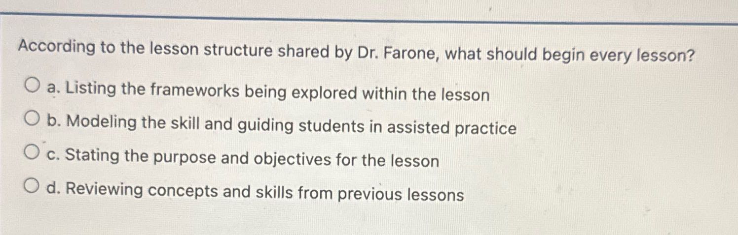 According to the lesson structure shared by Dr.