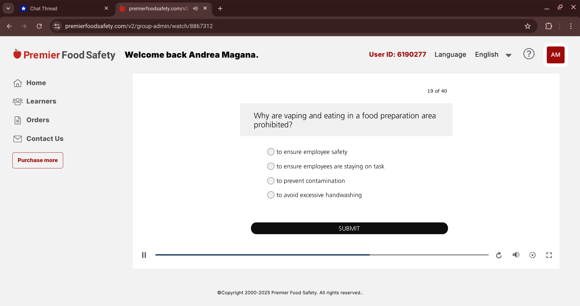 ansewr *Chat Thread X premierfoodsafety.com/v2/