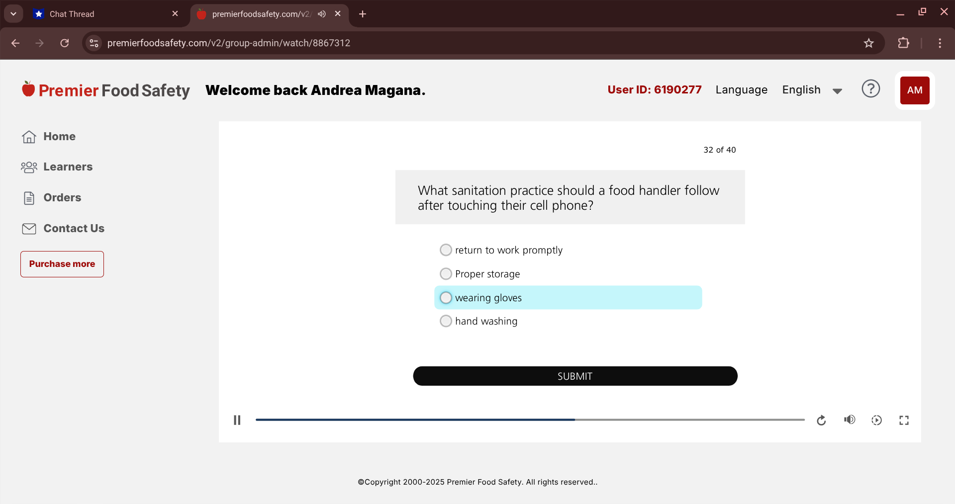 answer *Chat Thread X premierfoodsafety.com/v2/