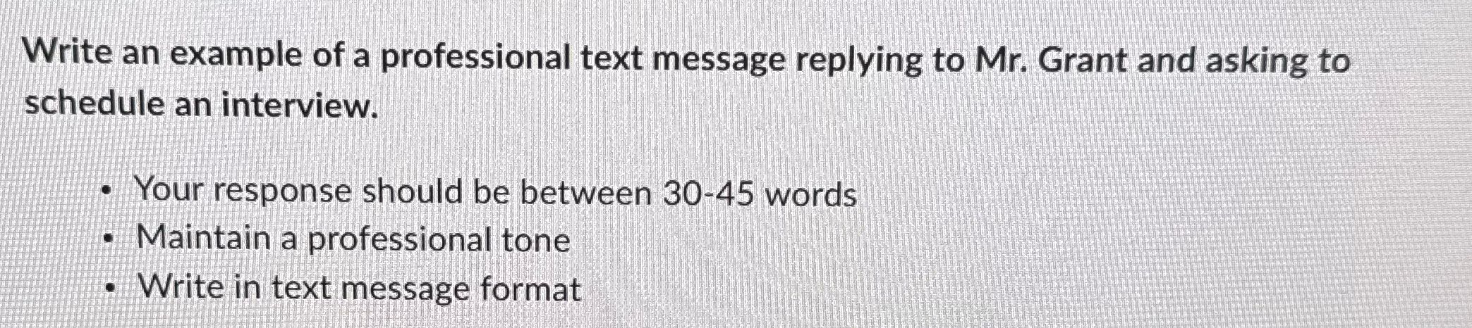 Write an example of a professional text message