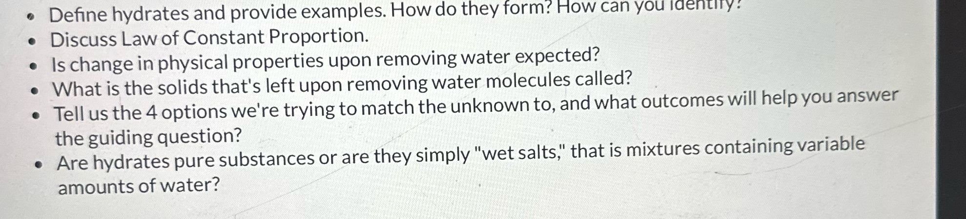 Identify an unknown hydrate lab eee? Define