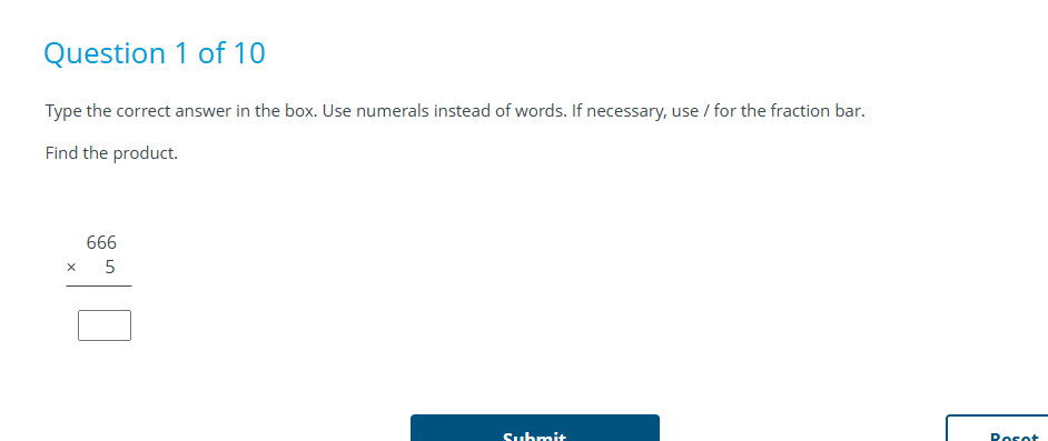 answer Question 1 of 10 Type the correct answer