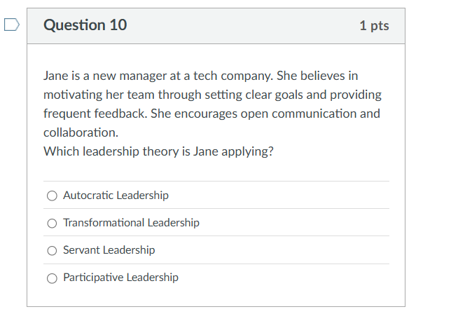 please answer Question 10 1 pts Jane is anew