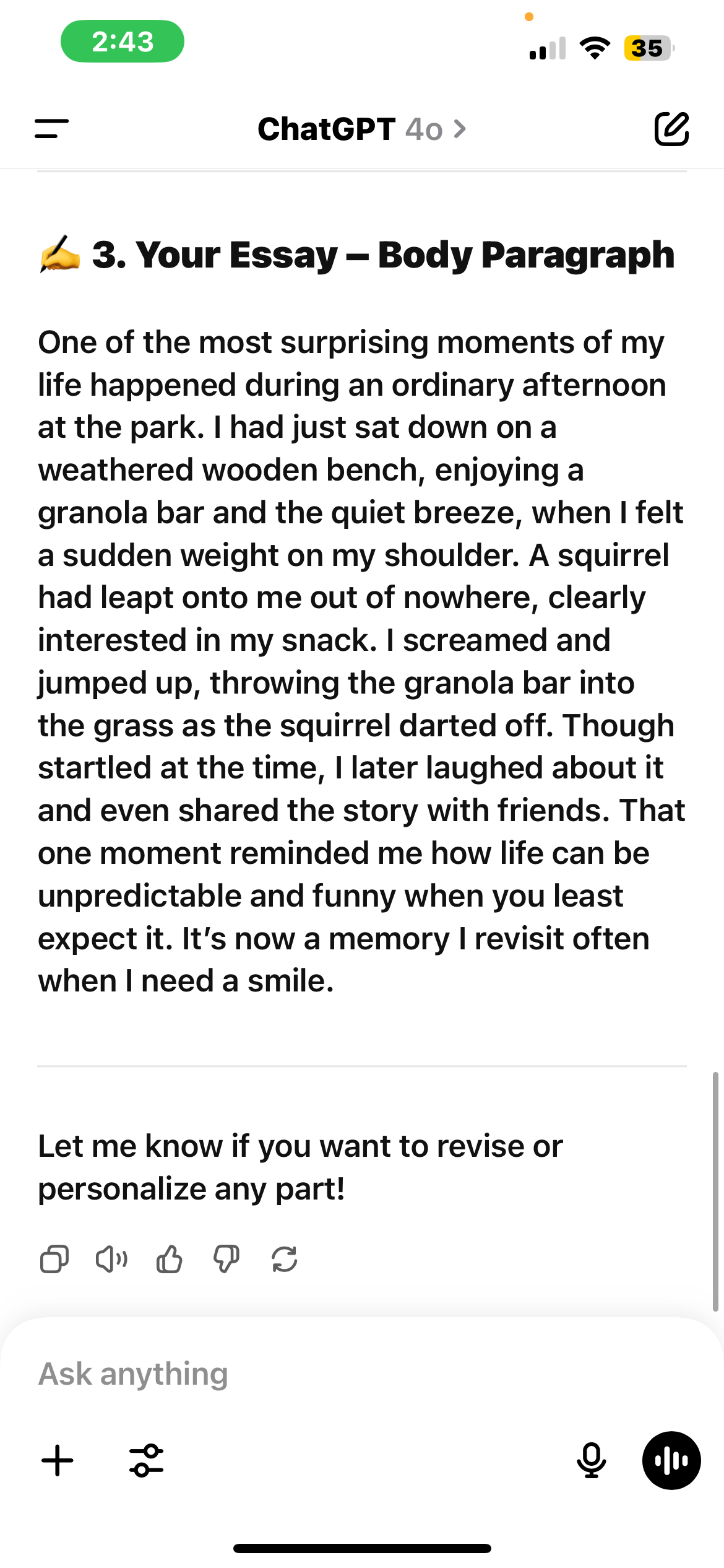 *) 35 = ChatGPT 40 > (G Z 3. Your Essay Body