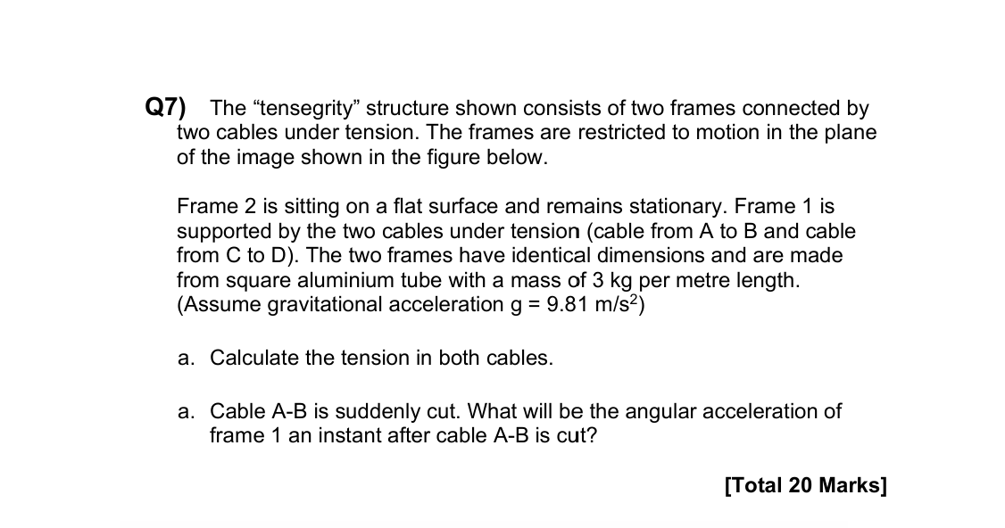 Q7) The \"tensegrity\" structure shown consists