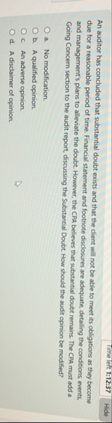 Time left 1 : 1 2 : 3 7 Hide An auditor has