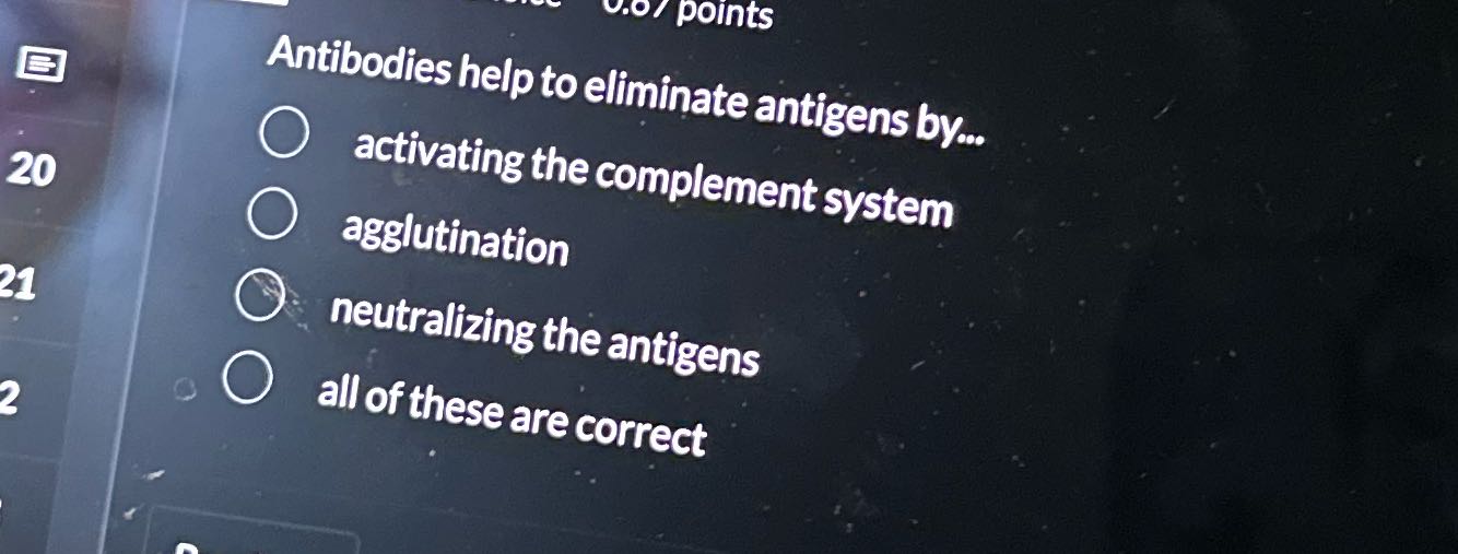 v.o/ points Antibodies help to eliminate antigens