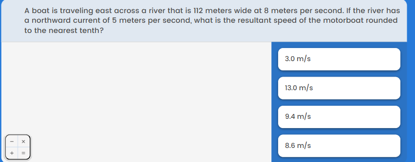 A boat is traveling east across a river that is
