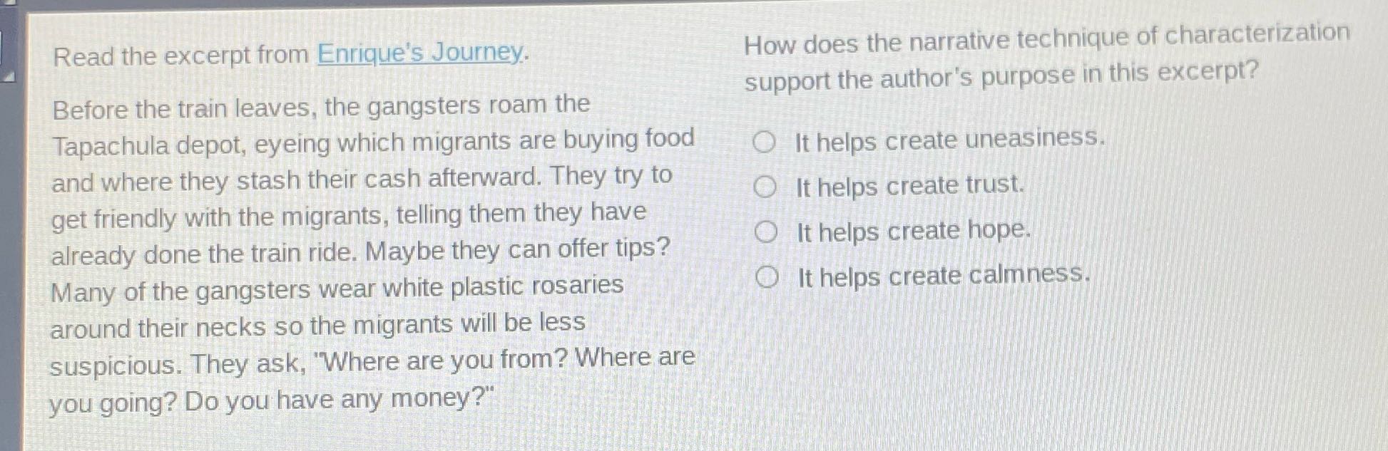 Read the excerpt from Enrique's Journey. How