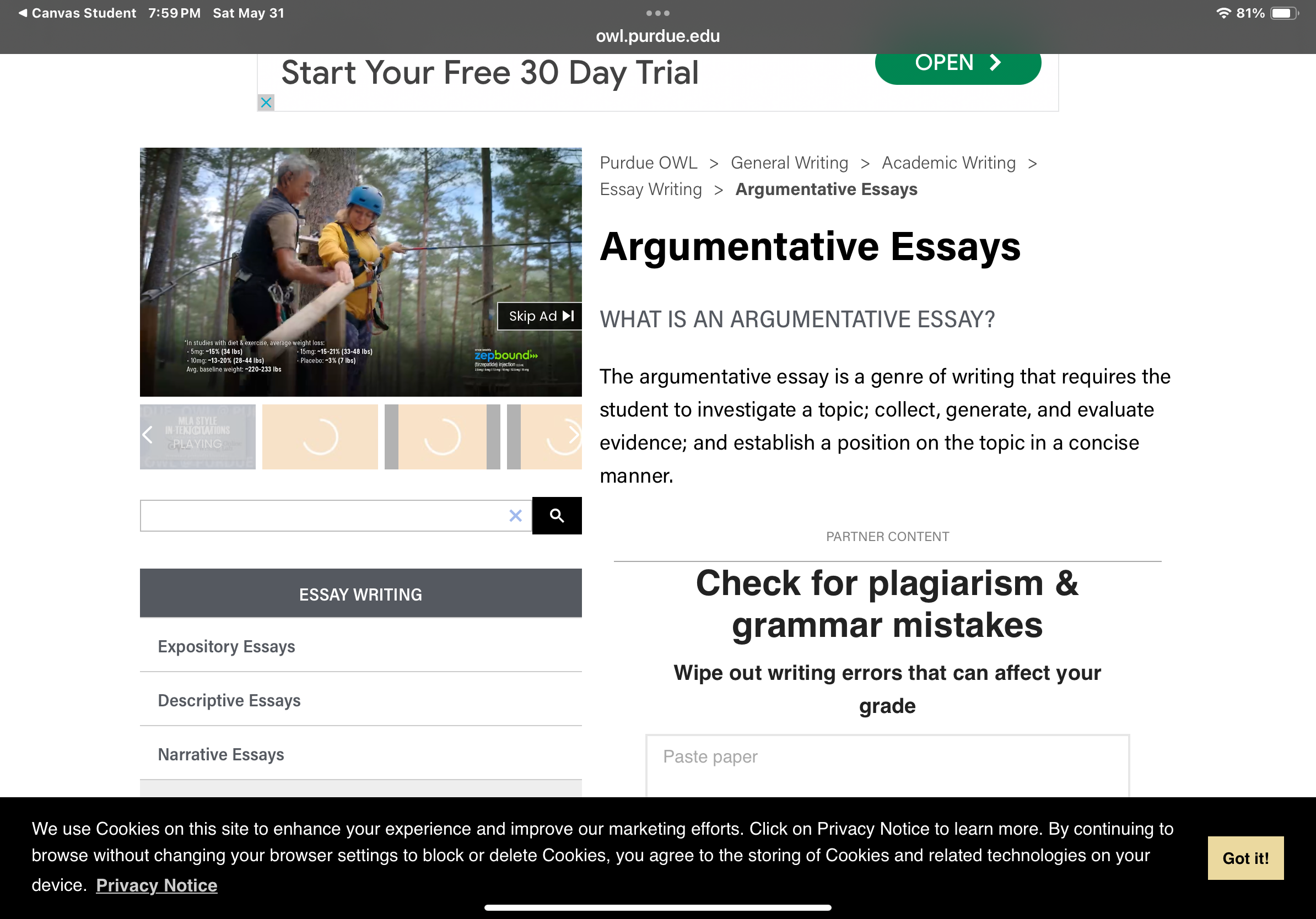 <4 Canvas Student 7:59PM Sat May 31 Or) Sea be