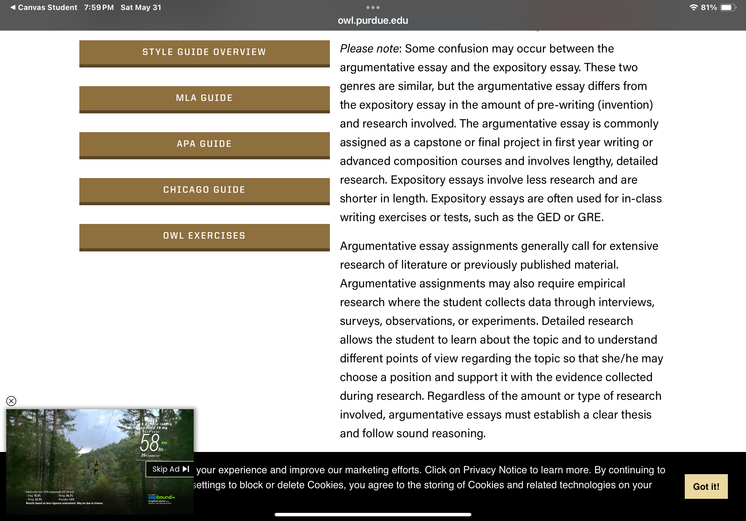 <4 Canvas Student 7:59PM Sat May 31 Or) Sea be