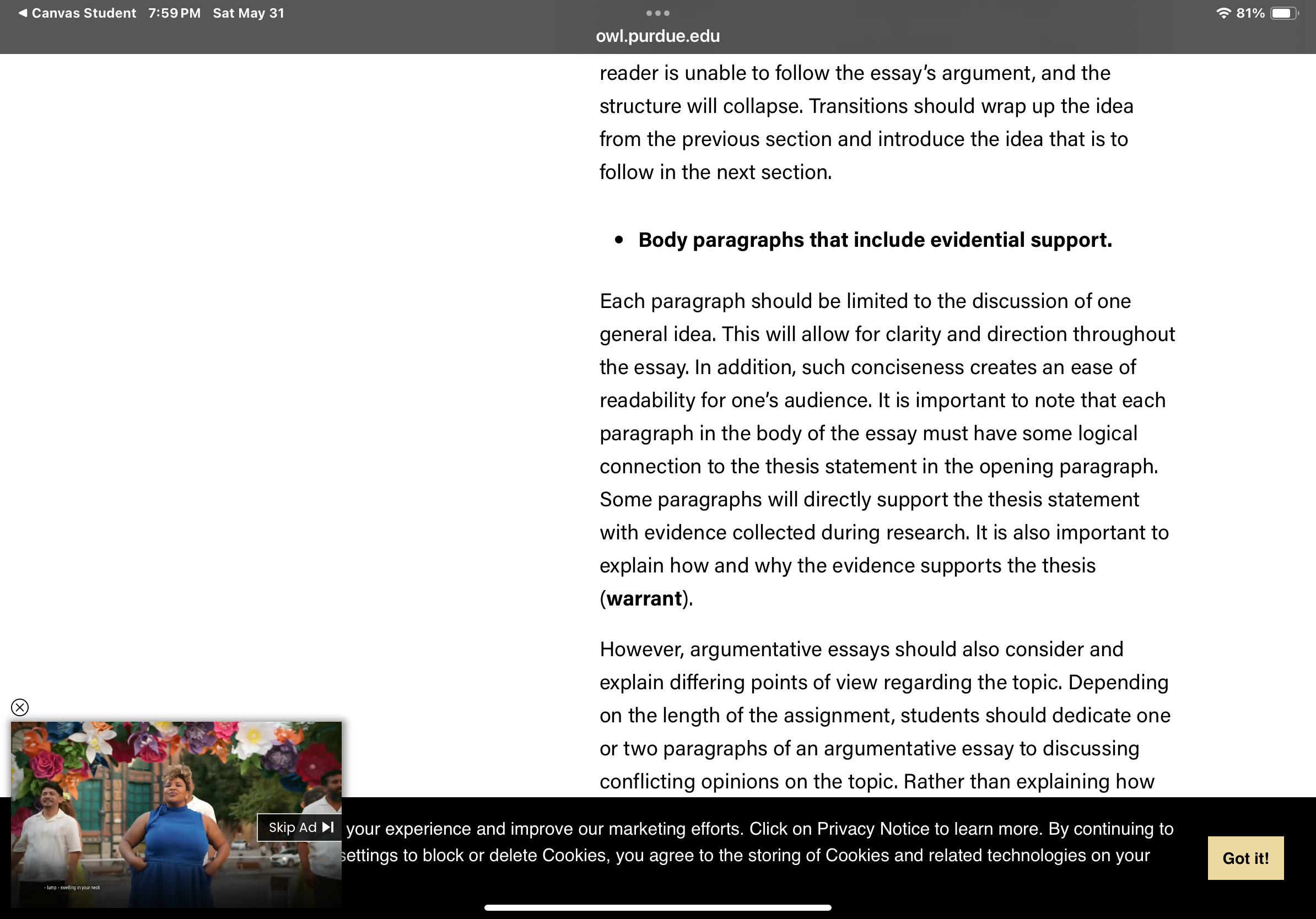 <4 Canvas Student 7:59PM Sat May 31 Or) Sea be