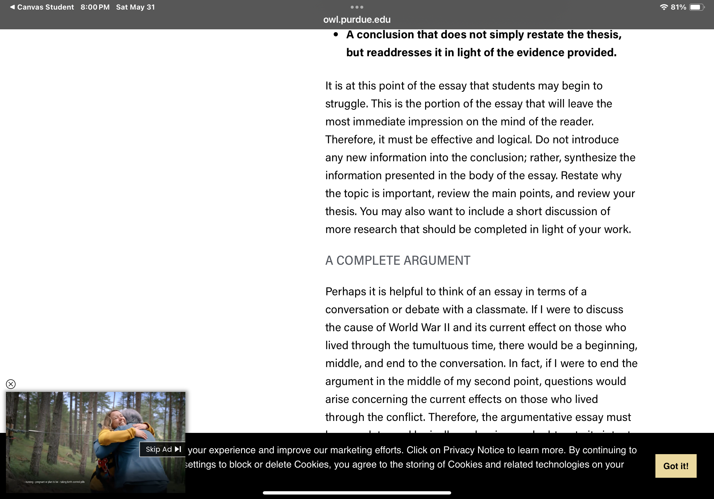 <4 Canvas Student 7:59PM Sat May 31 Or) Sea be