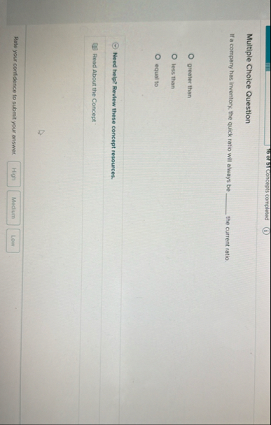 1 6 5 1 Concepts completed ( i ) Multiple Choice