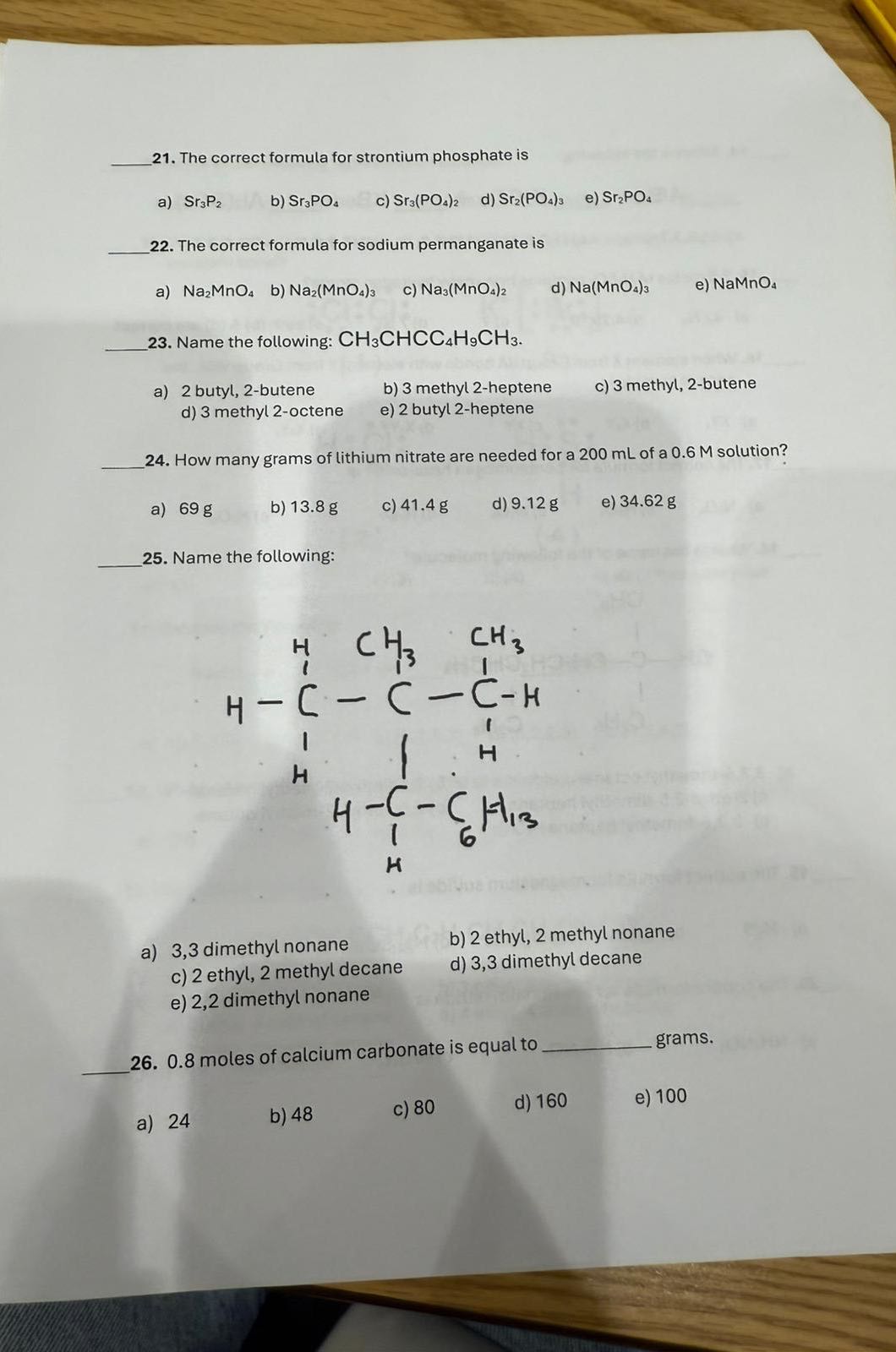 21. The correct formula for strontium phosphate