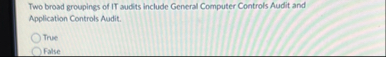 Two broad groupings of IT audits include General