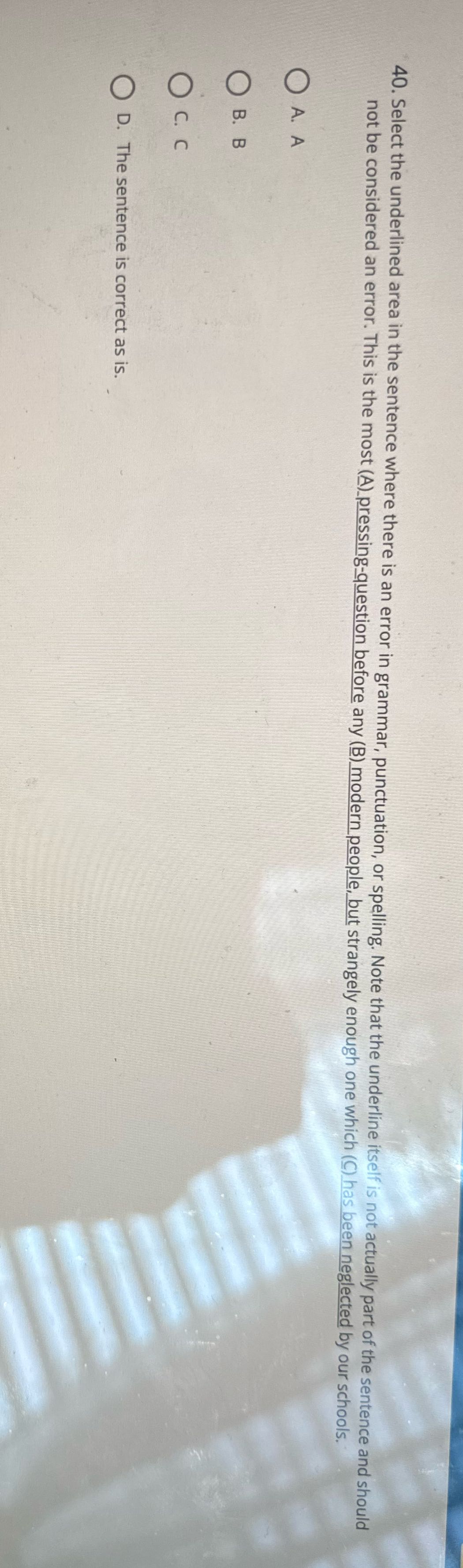 40. Select the underlined area in the sentence