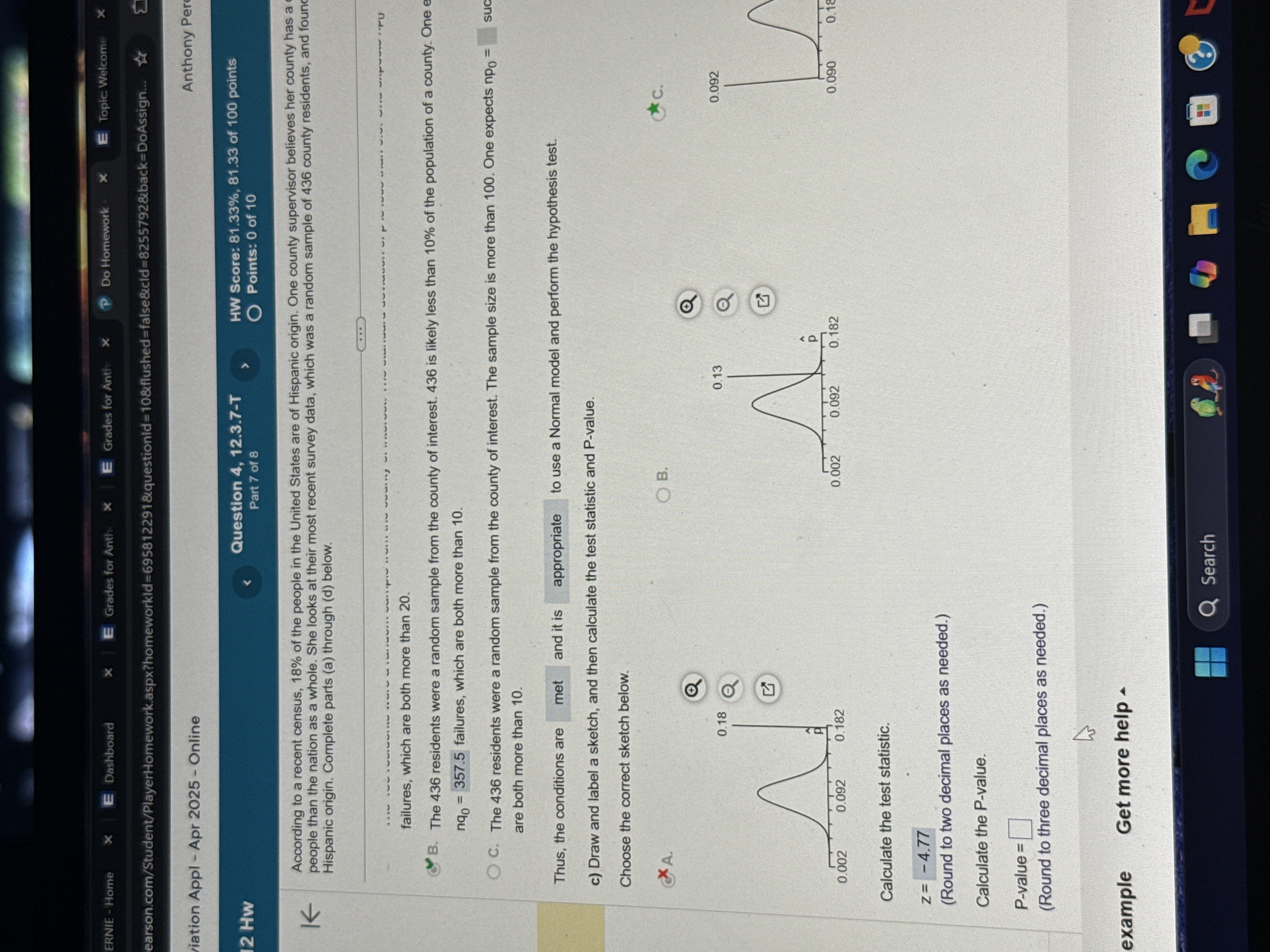 Solve p value ERNIE - Home E Dashboard X E Grades