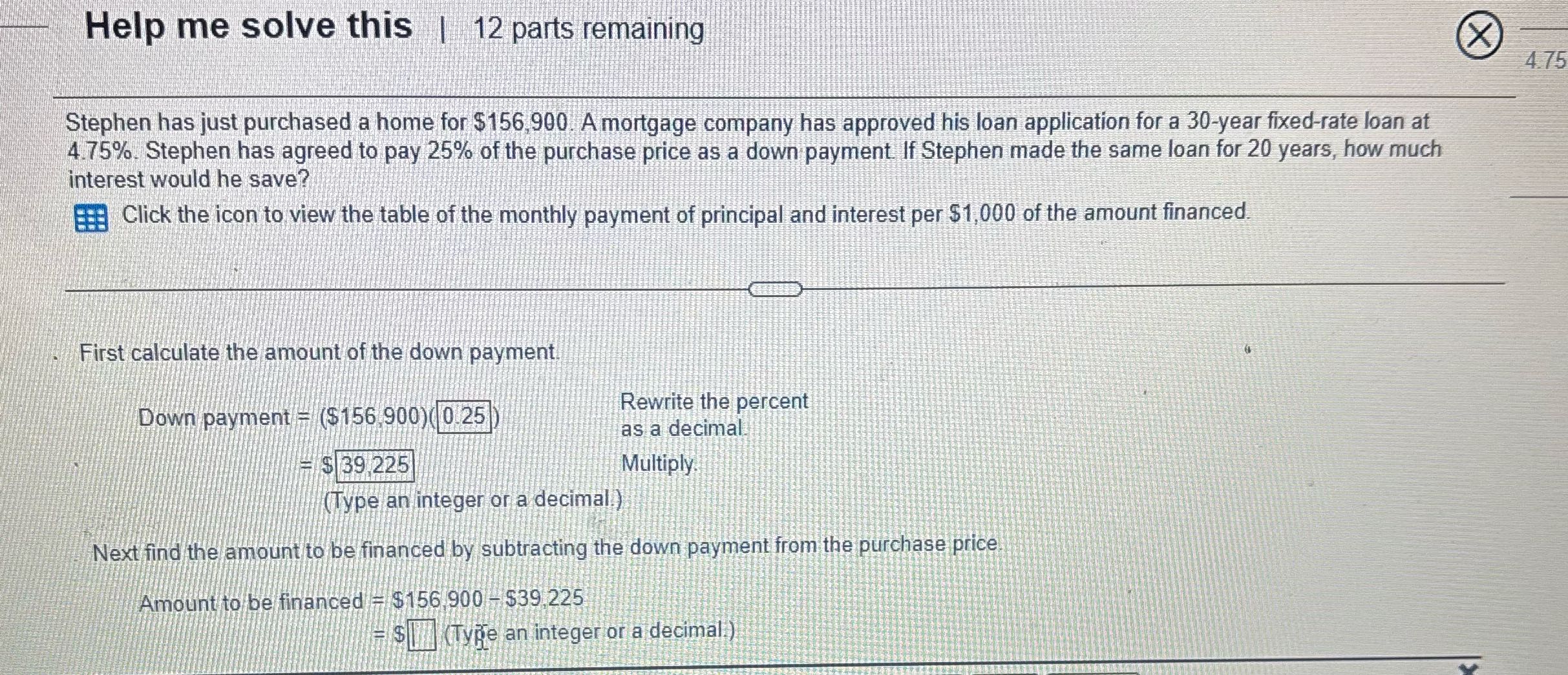 Help me solve this | 12 parts remaining 4.75