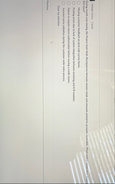 Multiple Cholice 1 point During month - end