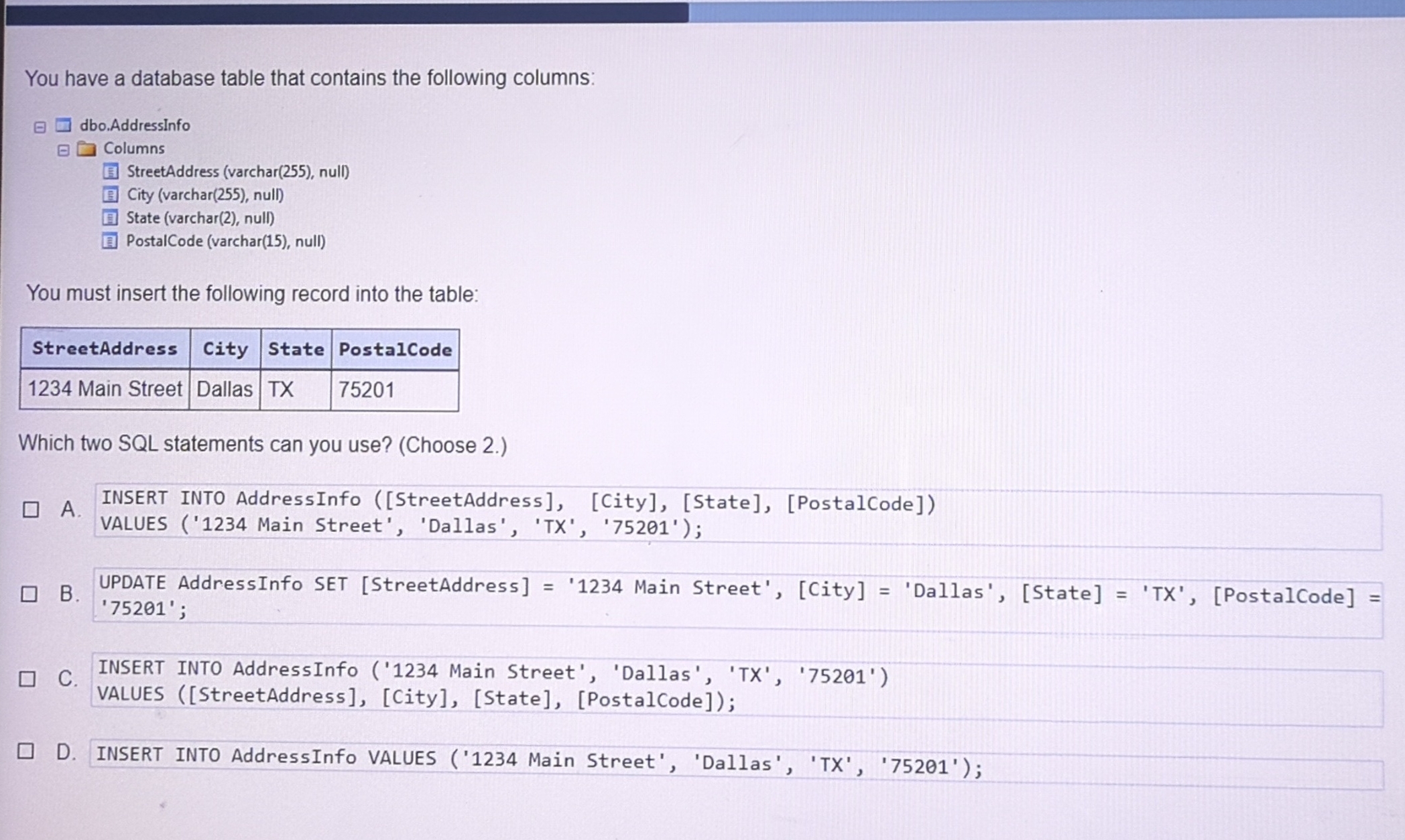 You have a database table that contains the