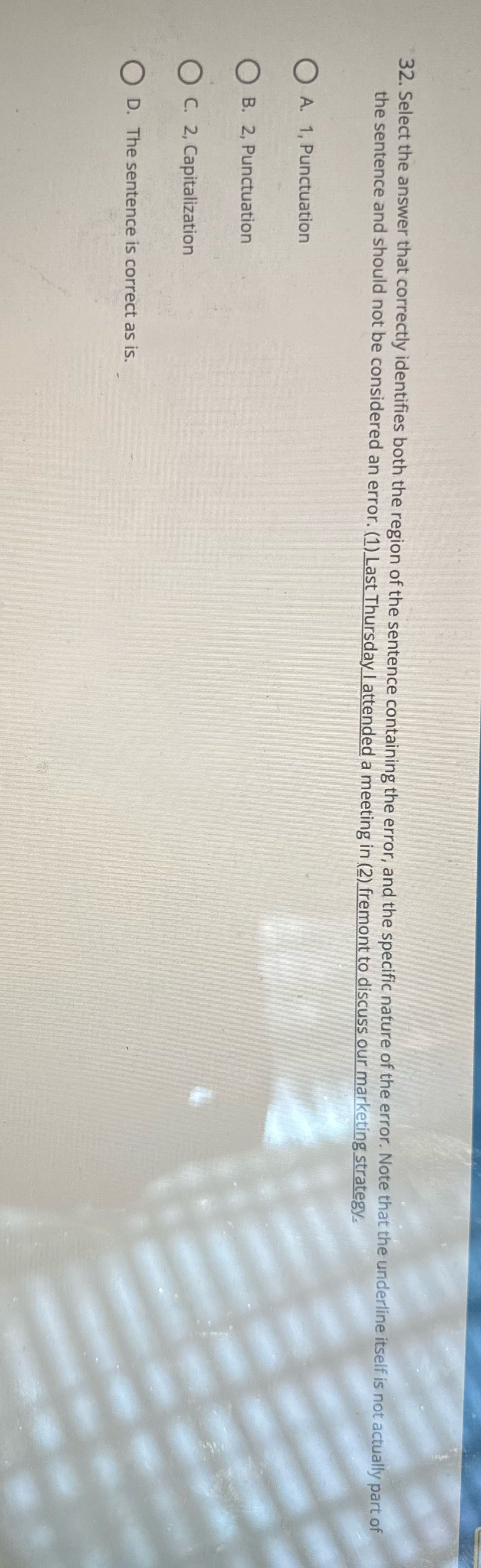 32. Select the answer that correctly identifies