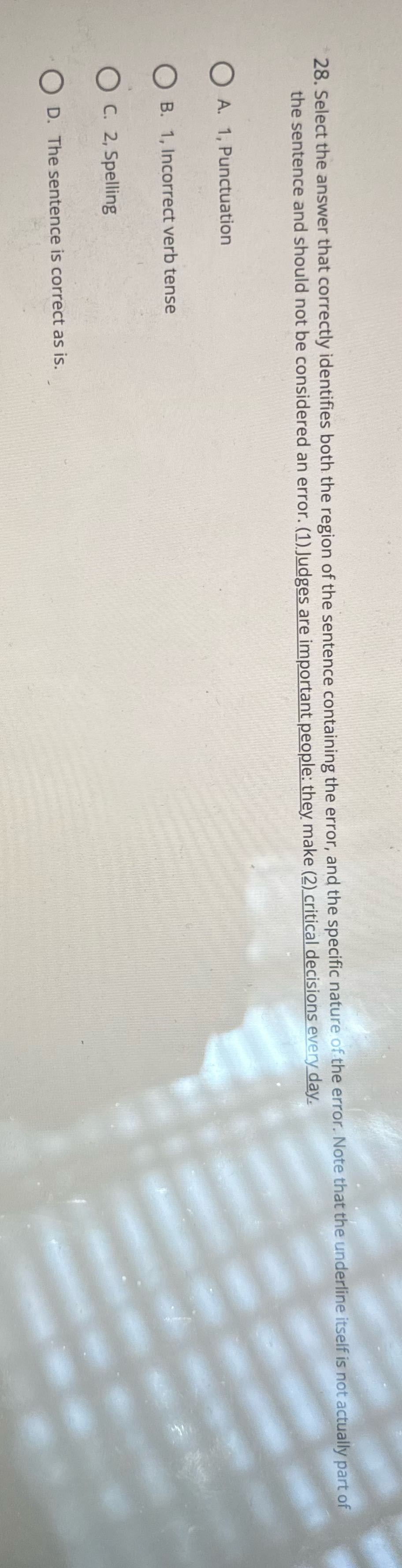 28. Select the answer that correctly identifies